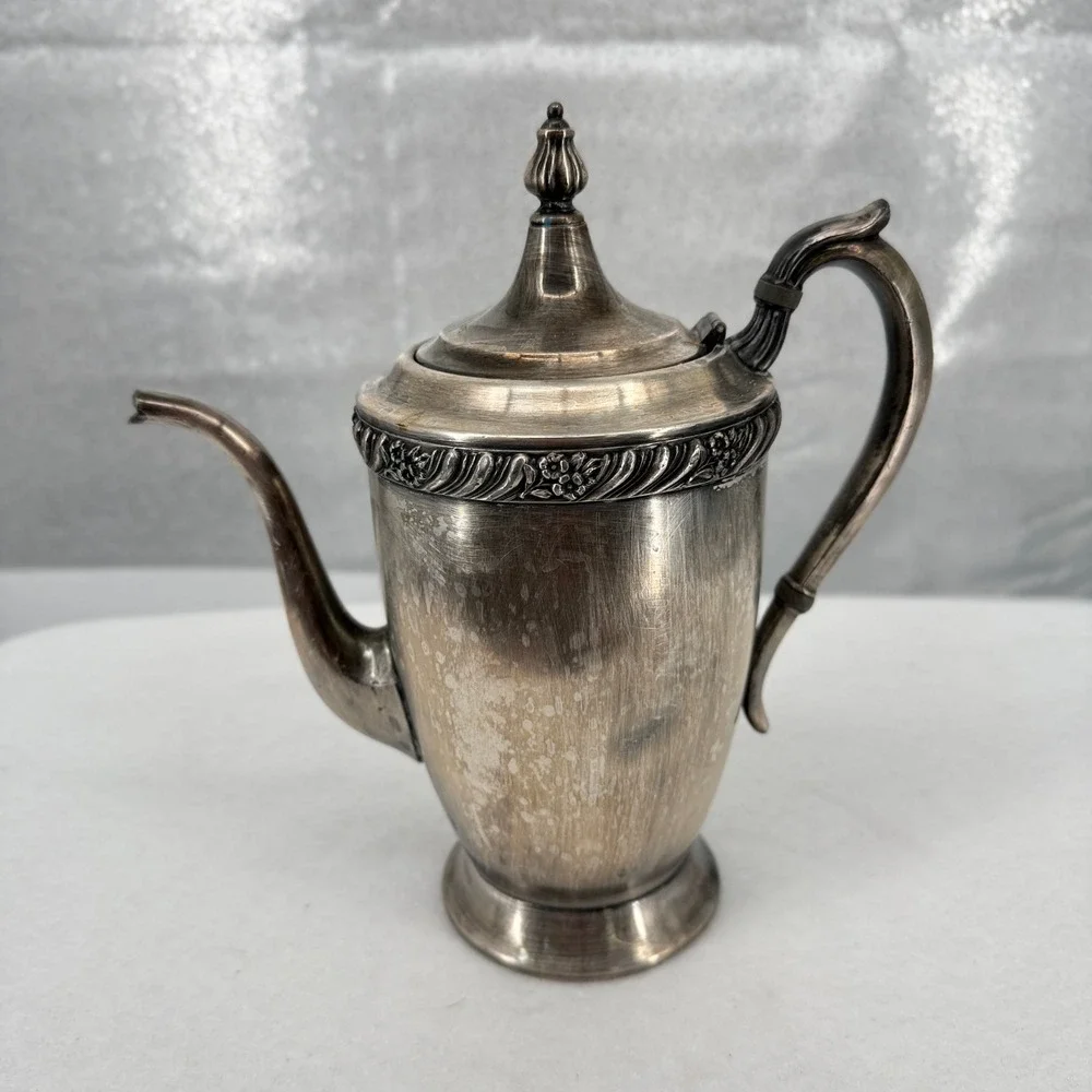 FB Rogers Silver Co 1500 Coffee Pot Silver on Copper Floral Scroll Vintage 1883